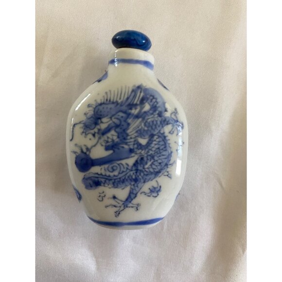 Antique Chinese Blue and White Porcelain Snuff Bottle With Mark 2” X 1.5” - Picture 1 of 9